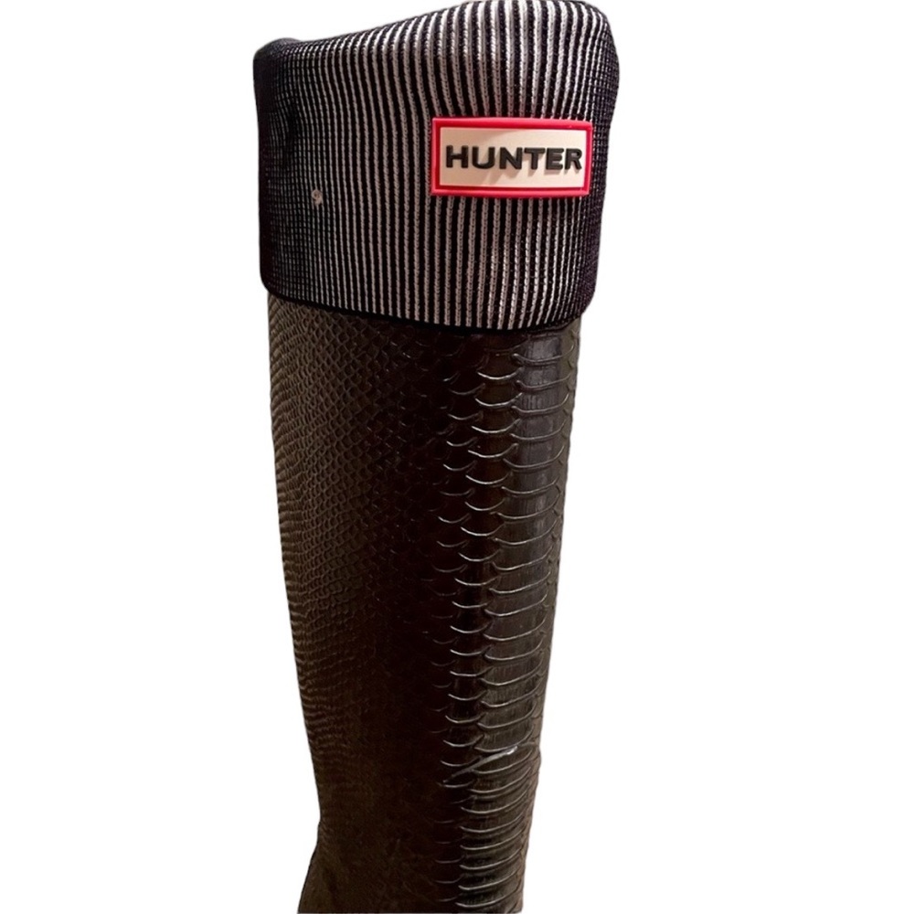 HUNTER Black/White Cuff  Fleece Welly/Boot Socks Size L